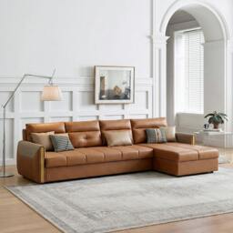Rackhams Malhotra L Shape Sofa Bed, Small Corner Sofa Bed - Brown - Right Hand Facing - 250cm - thumbnail 1