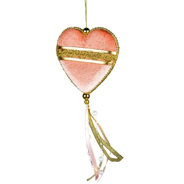 Rackhams 11x26cm Pink Heart Hanging Christmas Decoration for Trees, Wreaths and Garlands - image 1