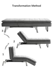 Rackhams 3-in-1 Folding Single Sofa Bed Plaid Tufted Lounge Chair with Metal Legs - Grey - thumbnail 4