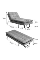 Rackhams 3-in-1 Folding Single Sofa Bed Plaid Tufted Lounge Chair with Metal Legs - Grey - thumbnail 3
