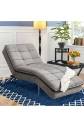 Rackhams 3-in-1 Folding Single Sofa Bed Plaid Tufted Lounge Chair with Metal Legs - Grey - thumbnail 2