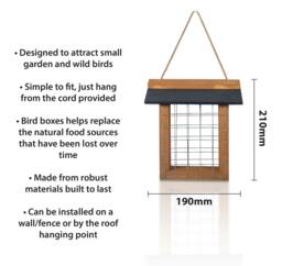 Rackhams Wood Suet Bird Feeder With Slate Roof and Hanging Cord - thumbnail 2
