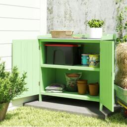 Rackhams Garden Storage Cabinet Potting Bench Table W/ galvanised Top Green