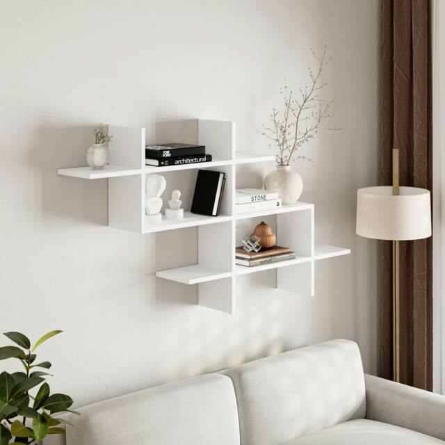Rackhams Halic 3 Tiers Wall Mounted Shelf Modern Floating Bookcase 150cm - White - image 1