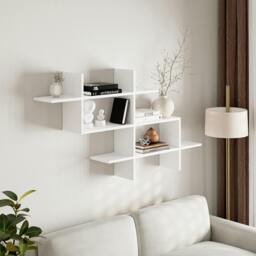Rackhams Halic 3 Tiers Wall Mounted Shelf Modern Floating Bookcase 150cm - White - thumbnail 1