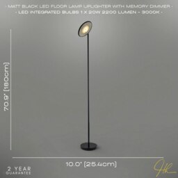 Rackhams Designer LED Uplighter Metal Floor Lamp in Matte Black with Memory Dimmer Button - thumbnail 6