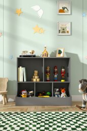 Rackhams 80cm H Double Layer Open Toy Clothing and Bookcase Management Cabinet - Grey
