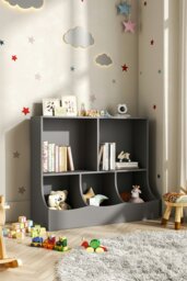 Rackhams 80cm H Double Layer Open Toy Clothing and Bookcase Management Cabinet - Grey - thumbnail 2