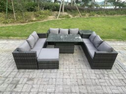 Rackhams 10-Seater Dark Grey Rattan Outdoor Sofa Set - Adjustable Rising Dining Table, Side Table, Large Footstool - thumbnail 1