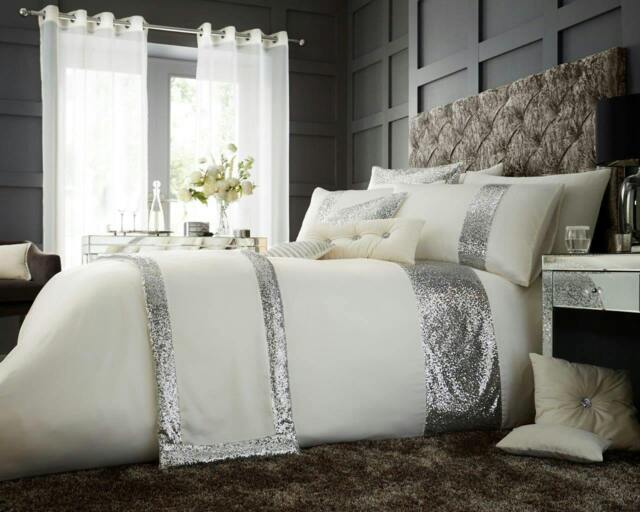 Rackhams Glamorous Duvet Cover and Pillowcase Set - Cream - Double (200cm x 200cm)