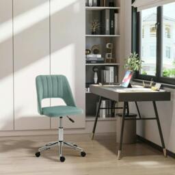 Rackhams Mid Back Office Chair Velvet Fabric Swivel Scallop Shape Computer Desk Chair for Home Study Bedroom Green - thumbnail 2