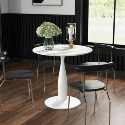 Rackhams Round Dining Table with Steel Base for Living Room - White - thumbnail 2