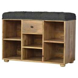 Rackhams Solid Wood Black Tweed 1 Drawer Bench