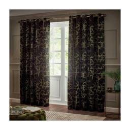 Rackhams Jacquard Bamboo Print Eyelet Curtains - Black - 229cm x 229cm - Black - 100% Polyester - thumbnail 1