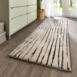 Rackhams Natural Woodgrain Look Rug - Cream & Dark Grey - 67X200 cm - thumbnail 1
