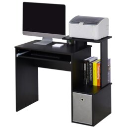 Rackhams Computer Desk with Sliding Keyboard Tray Storage Drawer Shelf - Black