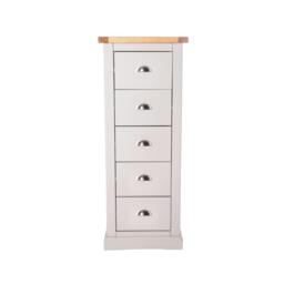 Rackhams Loreo 5 Drawer Narrow Chest of Drawers Chrome Cup Handle - Light Grey
