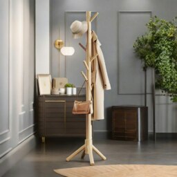 Rackhams Wooden Coat Stand Stand With 8 Hooks Natural Brown - thumbnail 3