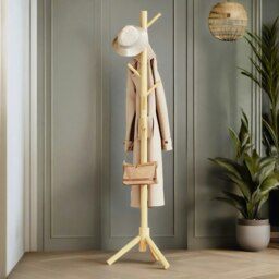 Rackhams Wooden Coat Stand Stand With 8 Hooks Natural Brown - thumbnail 5