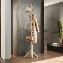 Rackhams Wooden Coat Stand Stand With 8 Hooks Natural Brown - thumbnail 2