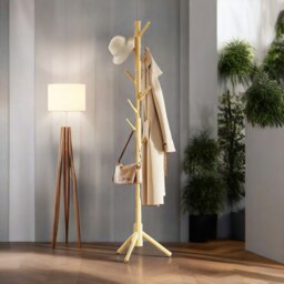 Rackhams Wooden Coat Stand Stand With 8 Hooks Natural Brown - thumbnail 6