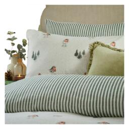 Rackhams Robins Return Reversible Brushed Cotton Duvet Cover Set - Cream/Pine - Double - Cream/Pine - 100% Cotton - thumbnail 2