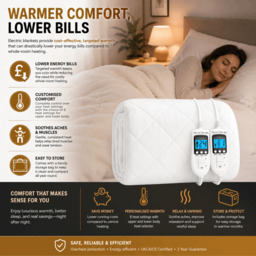 Rackhams Electric Blanket Super King Size - Plush Fleece Quilted - 10 Timer & 9 Heat Settings - Overheat Protection - thumbnail 6