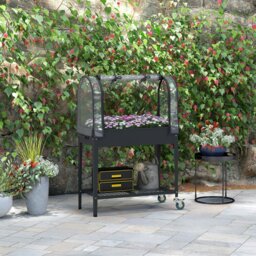 Rackhams Mobile Raised Garden Bed with Greenhouse Cover, Dark Grey - thumbnail 2