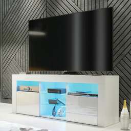 Rackhams Stylish 145cm Modern TV Unit with and White High Gloss Doors - 145 cm - 1 - White Matt Body & White Gloss Doors