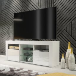 Rackhams Stylish 145cm Modern TV Unit with and White High Gloss Doors - 145 cm - 1 - White Matt Body & White Gloss Doors - thumbnail 2