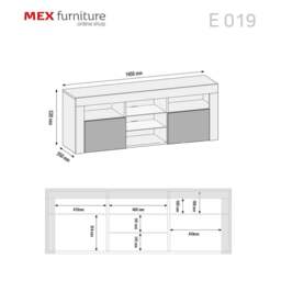 Rackhams Stylish 145cm Modern TV Unit with and White High Gloss Doors - 145 cm - 1 - White Matt Body & White Gloss Doors - thumbnail 5