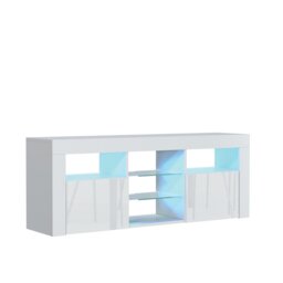 Rackhams Stylish 145cm Modern TV Unit with and White High Gloss Doors - 145 cm - 1 - White Matt Body & White Gloss Doors - thumbnail 3