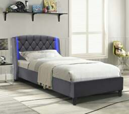 Rackhams Fabric Bedframe with LED Headboard Grey Green 3ft 4ft6 5ft Bedroom Furniture - Grey - King - thumbnail 2