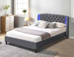 Rackhams Fabric Bedframe with LED Headboard Grey Green 3ft 4ft6 5ft Bedroom Furniture - Grey - King - thumbnail 1