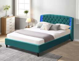 Rackhams Fabric Bedframe with LED Headboard Grey Green 3ft 4ft6 5ft Bedroom Furniture - Grey - King - thumbnail 4