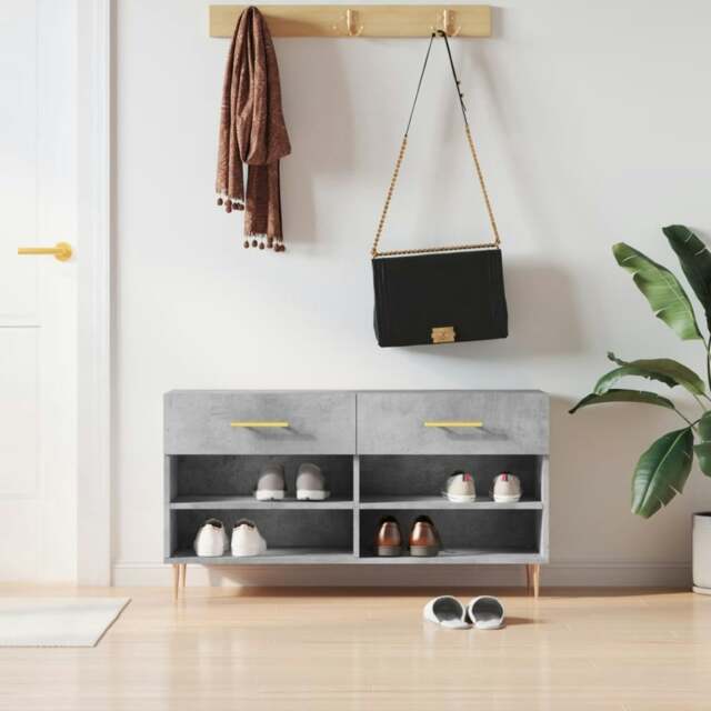 Rackhams Shoe Bench Concrete Grey 102x35x55 cm Engineered Wood - image 1