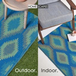 Rackhams Outdoor Rug Luxury Waterproof Reversible Recycled, For Garden, Amber Ikat - 120 x 180 cm - thumbnail 4