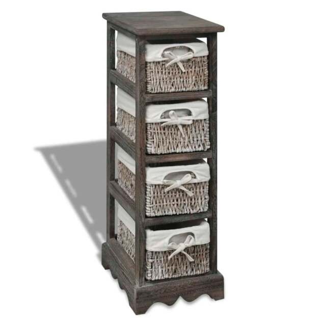 Rackhams Wooden Storage Rack 4 Weaving Baskets Brown