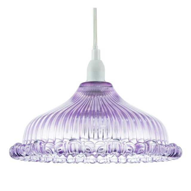 Rackhams Modern Lilac Line Ribbed Glass Pendant Light Shade with Moulded Edge - image 1
