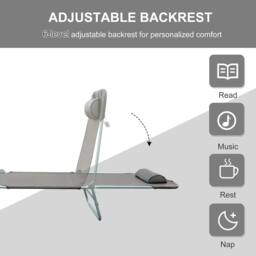 Rackhams Outdoor Foldable Sun Lounger, Adjustable Backrest Garden Recliner Sun Lounger Chair with Headrest Pillow, Coffee - thumbnail 4
