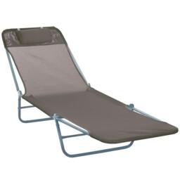 Rackhams Outdoor Foldable Sun Lounger, Adjustable Backrest Garden Recliner Sun Lounger Chair with Headrest Pillow, Coffee - thumbnail 1