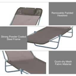 Rackhams Outdoor Foldable Sun Lounger, Adjustable Backrest Garden Recliner Sun Lounger Chair with Headrest Pillow, Coffee - thumbnail 5