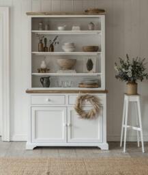 Rackhams Florence Display Cabinet with Height Adjustable Shelves and Cupboard - White