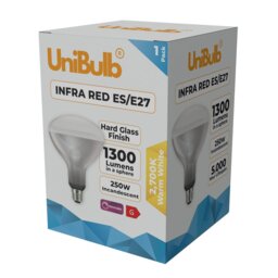 Rackhams Infra-Red Heater Lamp Bulb E27 1300lm 250W 2700K - Pack of 1 - thumbnail 2