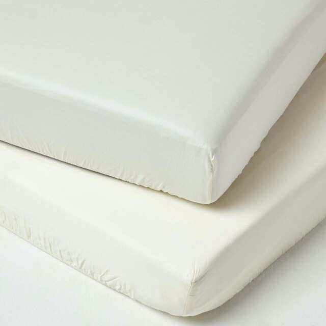 Rackhams Cotton Cot Bed Fitted Sheets 400 Thread Count, 2 Pack - Cream - image 1