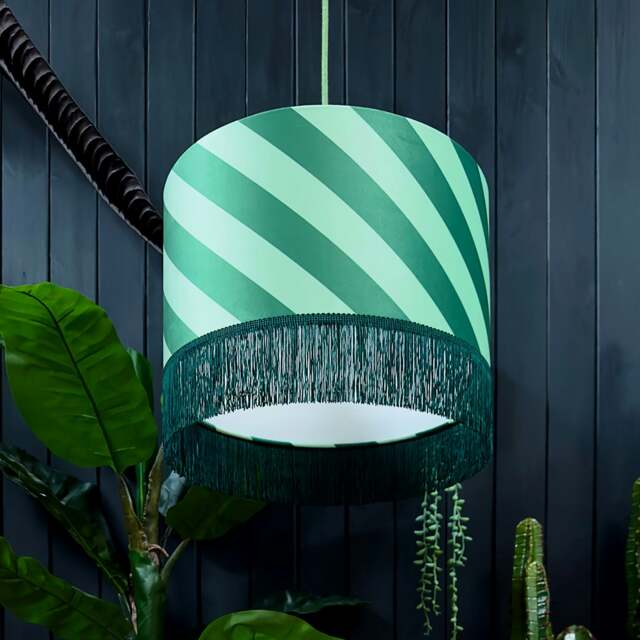 "Rackhams Apple Sours Helter Skelter Velvet Lampshades With Fringing - Table / Floor Lamp - 40cm diameter x 25cm height / 16"" x 10""" - image 1