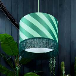 "Rackhams Apple Sours Helter Skelter Velvet Lampshades With Fringing - Table / Floor Lamp - 40cm diameter x 25cm height / 16"" x 10"""