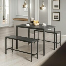 Rackhams Industrial Dining Table Set With 2 Benches Black - thumbnail 4