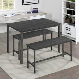 Rackhams Industrial Dining Table Set With 2 Benches Black - thumbnail 3