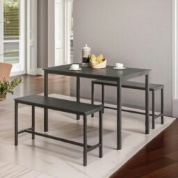 Rackhams Industrial Dining Table Set With 2 Benches Black - thumbnail 2